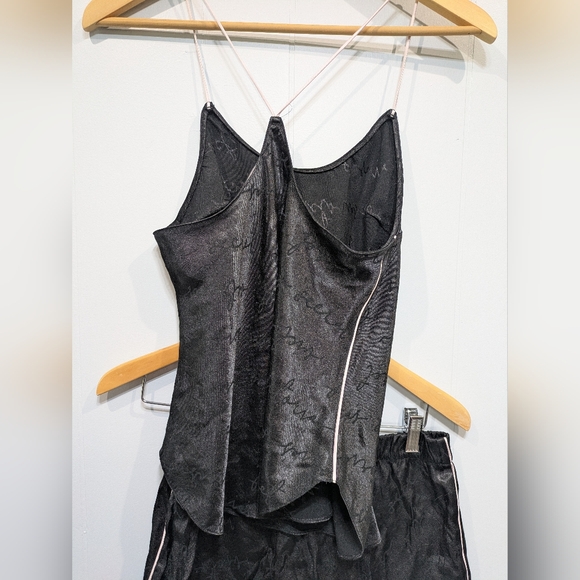 Victoria's Secret Satin Pajama Set M Black Pink Logo Racerback Shorts - Picture 8 of 10